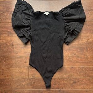 Black Puff-Sleeve One-Piece Bodysuit